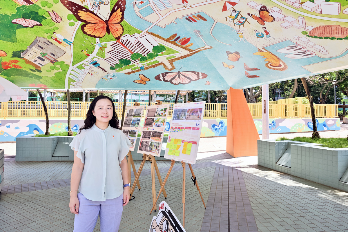 增添色彩:  莫若思表示，屯門蝴蝶邨利用幸福設計指引中的地方形象作幸福概念，以蝴蝶為主題美化邨內環境。