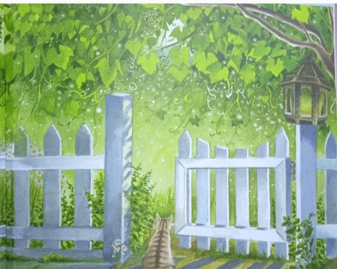 半開的木欄柵,
           園外的小貓：
              進, 還是不進呢?...