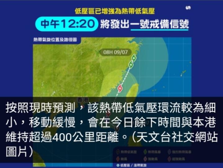 天文台：中午12時20分發出一號戒備信號...