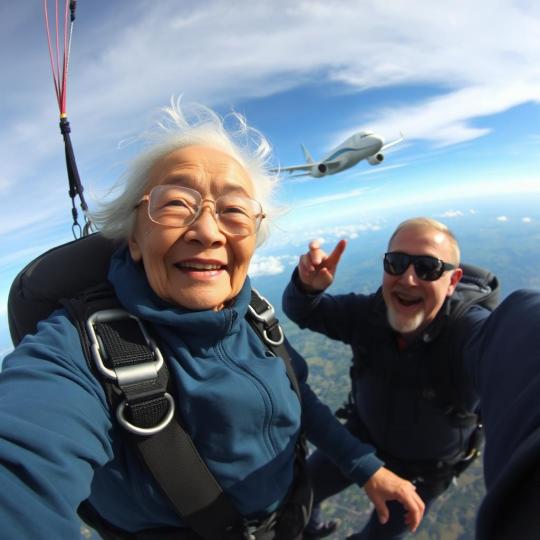 昨天在澳洲跳降傘，好玩！假牙差點飛出來了。...