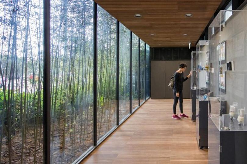 煥然一新: 「綠在東區」環保回收站以舊貨櫃組裝成不同的活動空間，建築師將部分貨櫃側面鋼板拆去，換上落地玻璃，引入自然光。