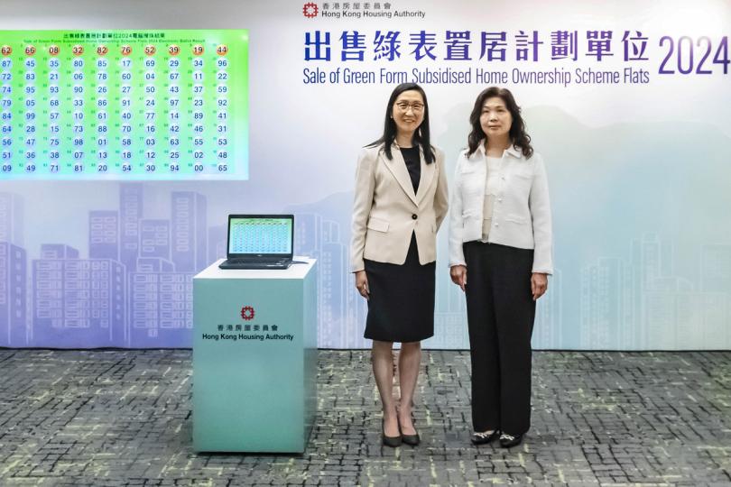 電腦攪珠:  黃碧如（左）主持攪珠儀式。   